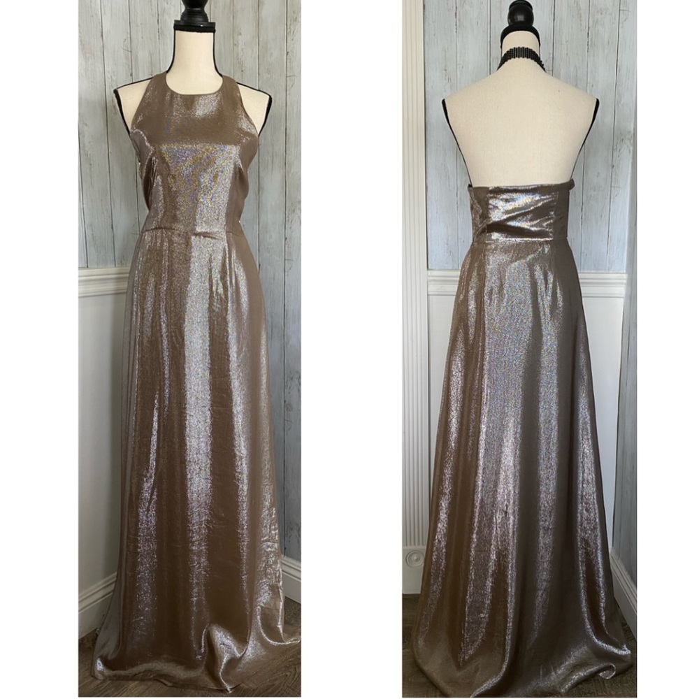 Olcay Gulsen Silk Halter Neck Backless Maxi Gown